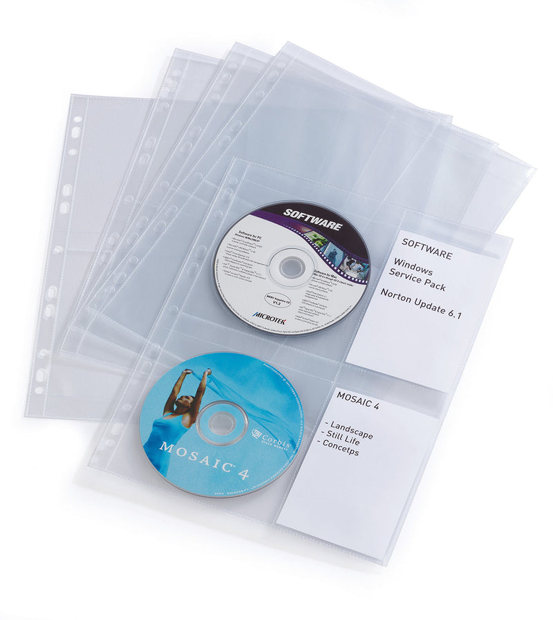 Durable CD/DVD Cover Pocket for 4 Disks - Transparent, Pack of 10