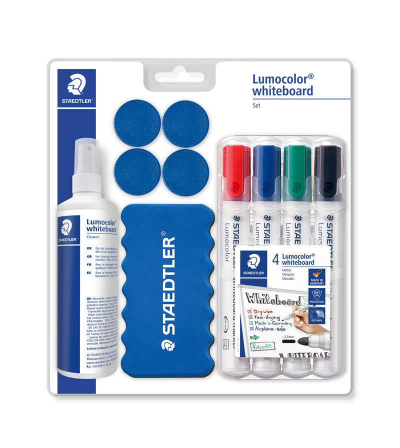 STAEDTLER 613 S Lumocolor Whiteboard Marker Set with Wiper, Cleaning Spray and Magnets (Pack of 10 Pieces
