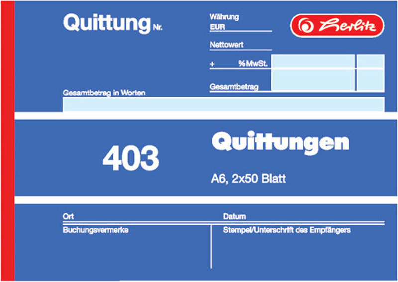 Herlitz 403 Quittung A6 quer – 2 x 50 Blatt 1
