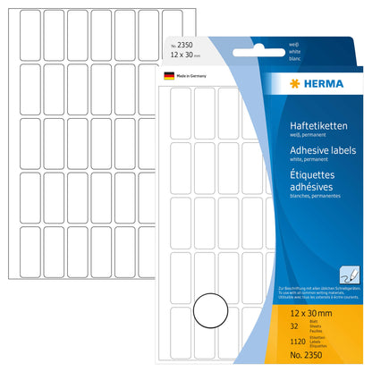 HERMA 2350 Multi-purpose labels 12x30 mm white paper matt hand inscription 1120 pcs. White 12 x 30mm Large Pack