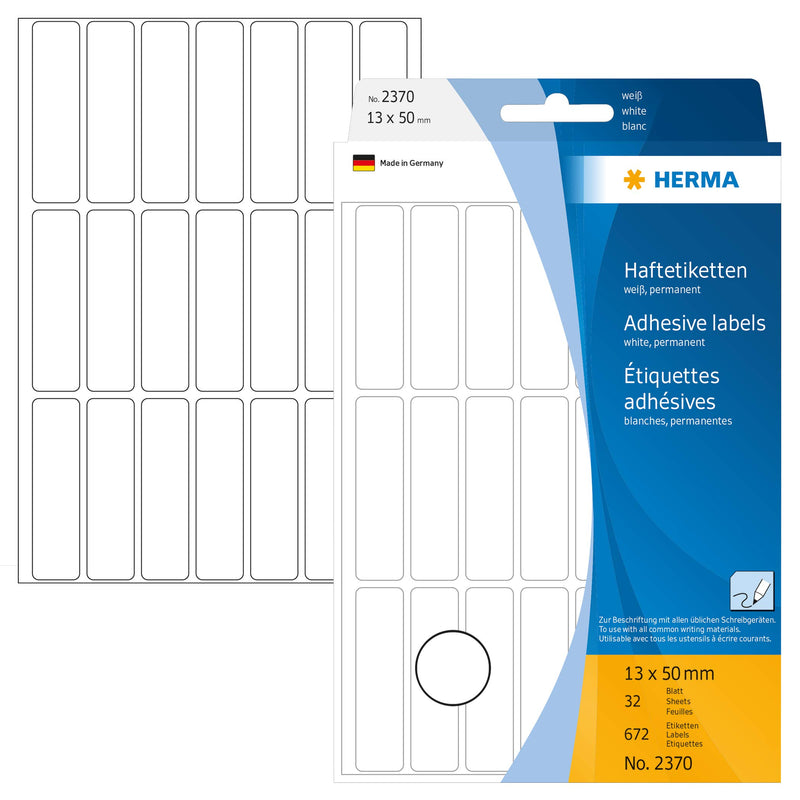 HERMA 2370 Multi-purpose labels 13x50 mm white paper matt hand inscription 672 pcs. White 13 x 50mm Large Pack