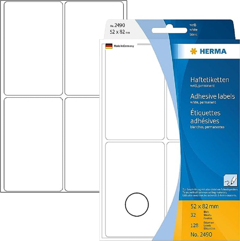 HERMA 2490 Multi-purpose labels 52x82 mm white paper matt hand inscription 128 pcs. White 52 x 82mm Large Pack