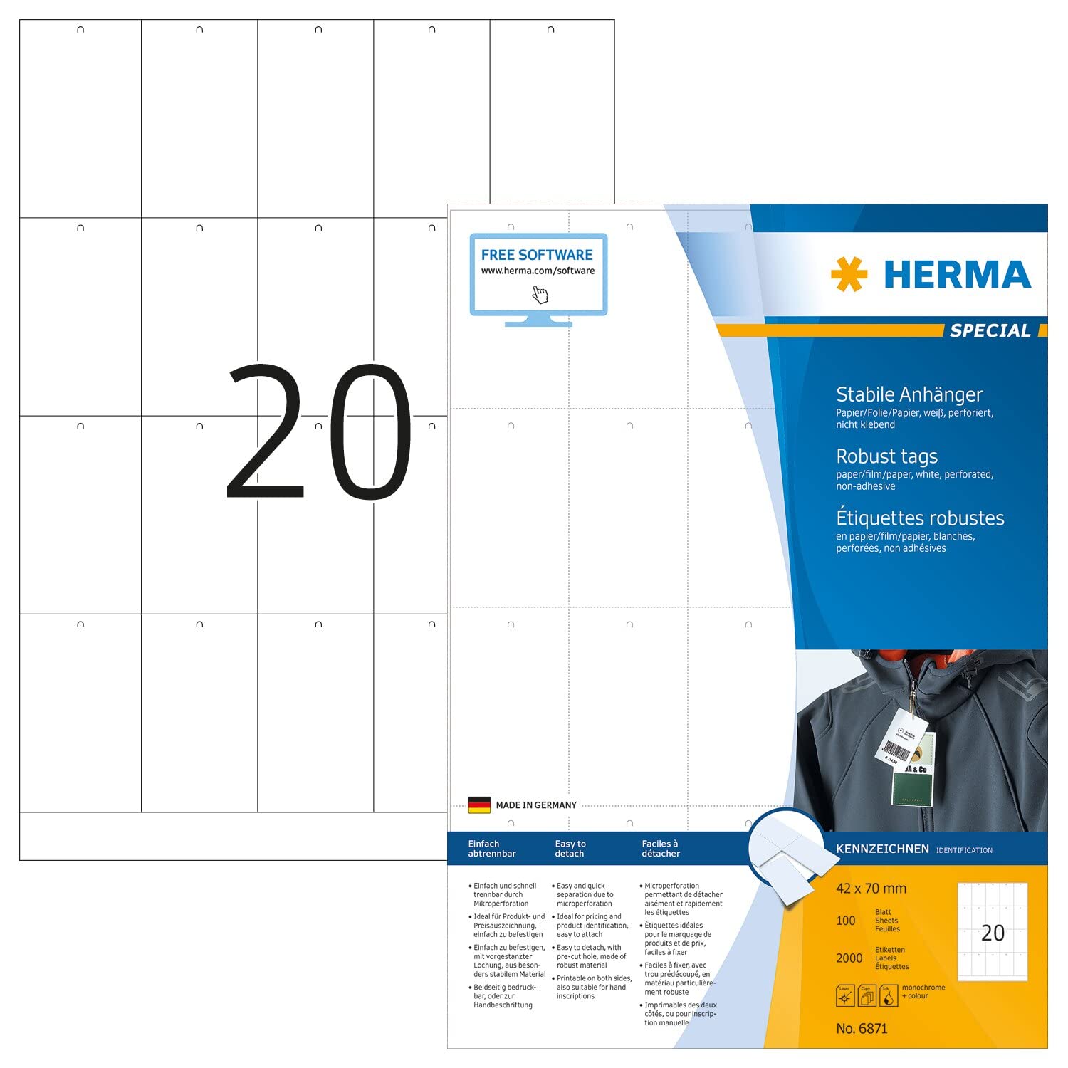 HERMA Anhanger 42 x 70 mm/6871 42 x 70 mm 2.000 Pa