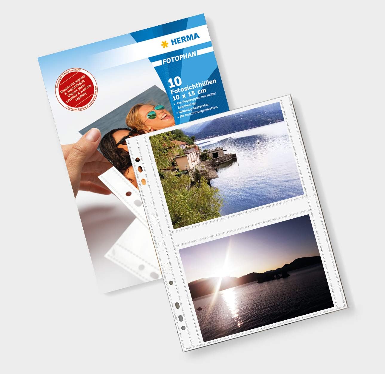 HERMA Photo Pockets for Ring Binder Albums, Acid Free, 10 x 15 cm / 4 x 6 inch Portrait Format, 80 Pockets, White White 10 x 15 cm 10 Sheets