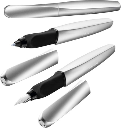 Pelikan 947101 Twist fountain pen in folding box, universal for right and left-handed people, spring M, silver