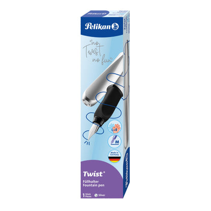 Pelikan 947101 Twist fountain pen in folding box, universal for right and left-handed people, spring M, silver
