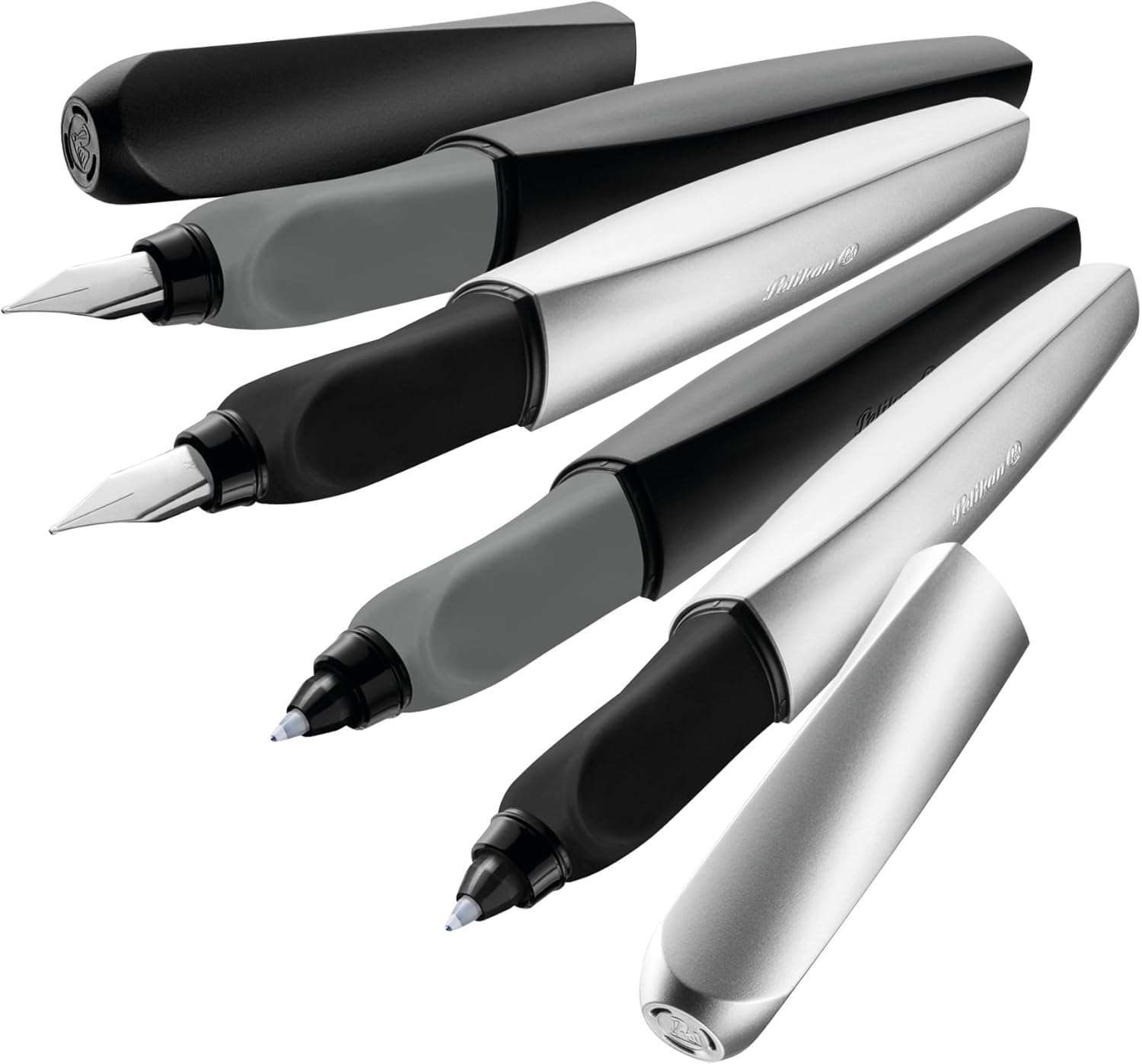 Pelikan 947101 Twist fountain pen in folding box, universal for right and left-handed people, spring M, silver