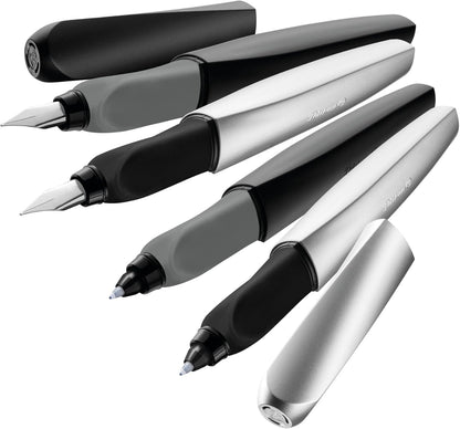 Pelikan 947101 Twist fountain pen in folding box, universal for right and left-handed people, spring M, silver