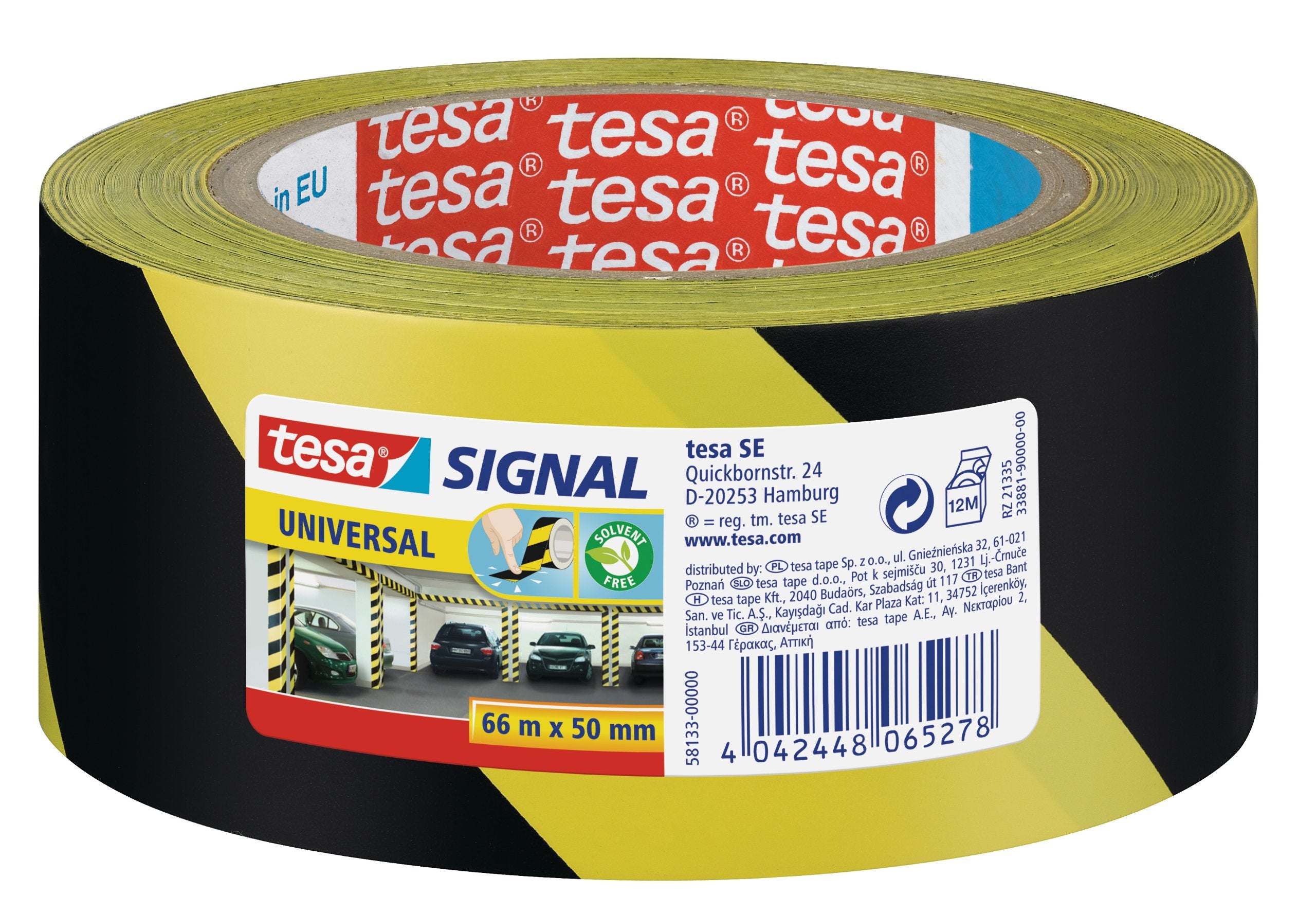 tesa Signal Universal Adhesive Marking and Warning Tape - Marking and Warning of Dangerous Areas - UV Resistant - Solid PP backing - Black / Yellow - 66 m x 50 mm 1