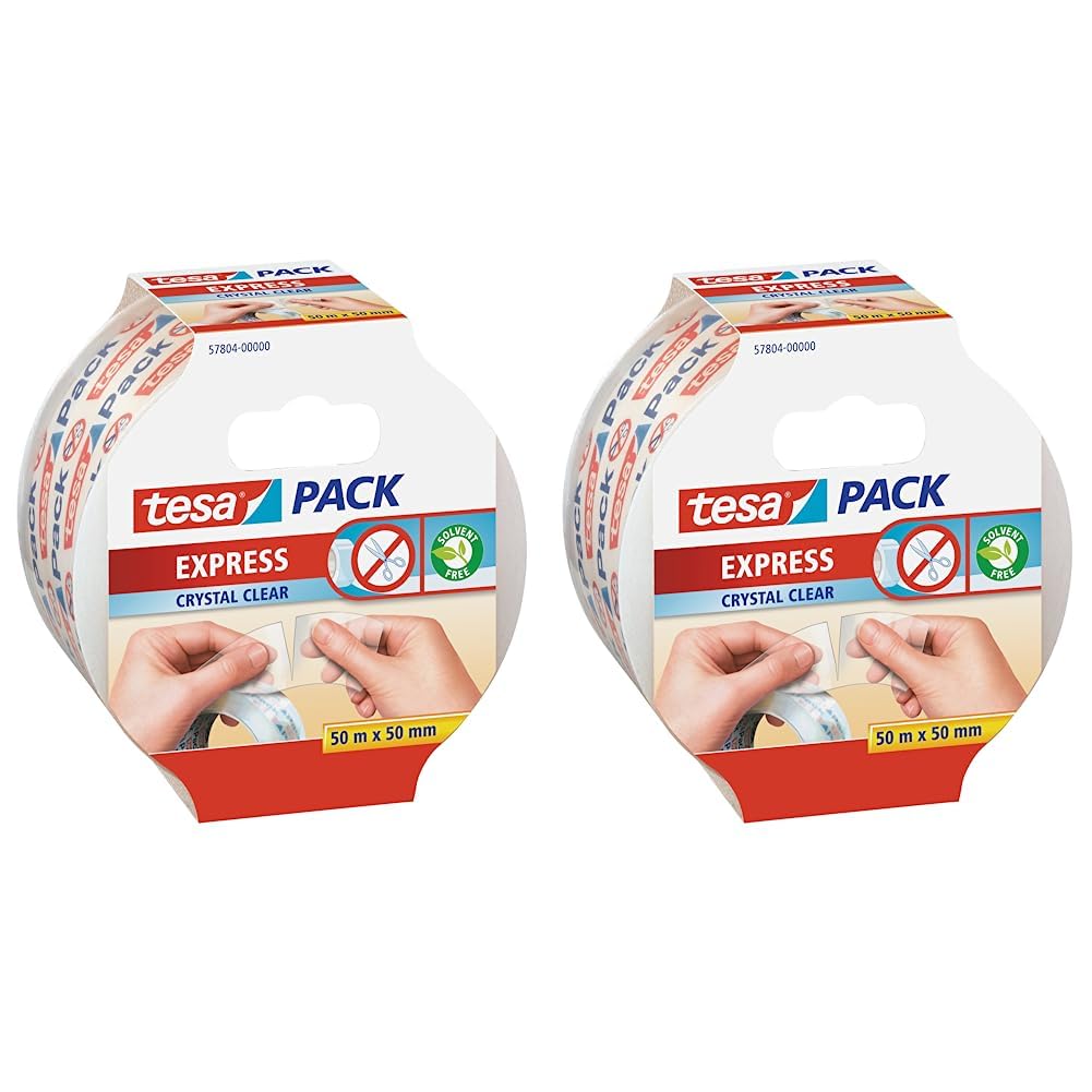 tesa Pack EXPRESS Packaging Tape - Hand Tearable Self-adhesive Roll for Fast Packaging of Parcels and Gifts - 50 m x 50 mm - Transparent Clear 50m x 50mm
