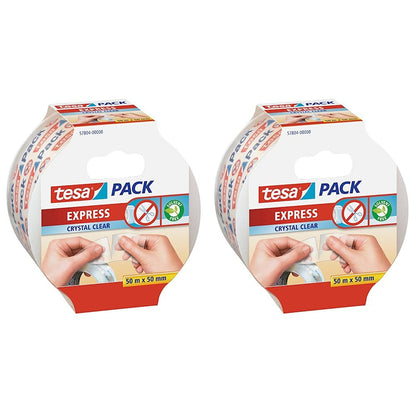 tesa Pack EXPRESS Packaging Tape - Hand Tearable Self-adhesive Roll for Fast Packaging of Parcels and Gifts - 50 m x 50 mm - Transparent Clear 50m x 50mm