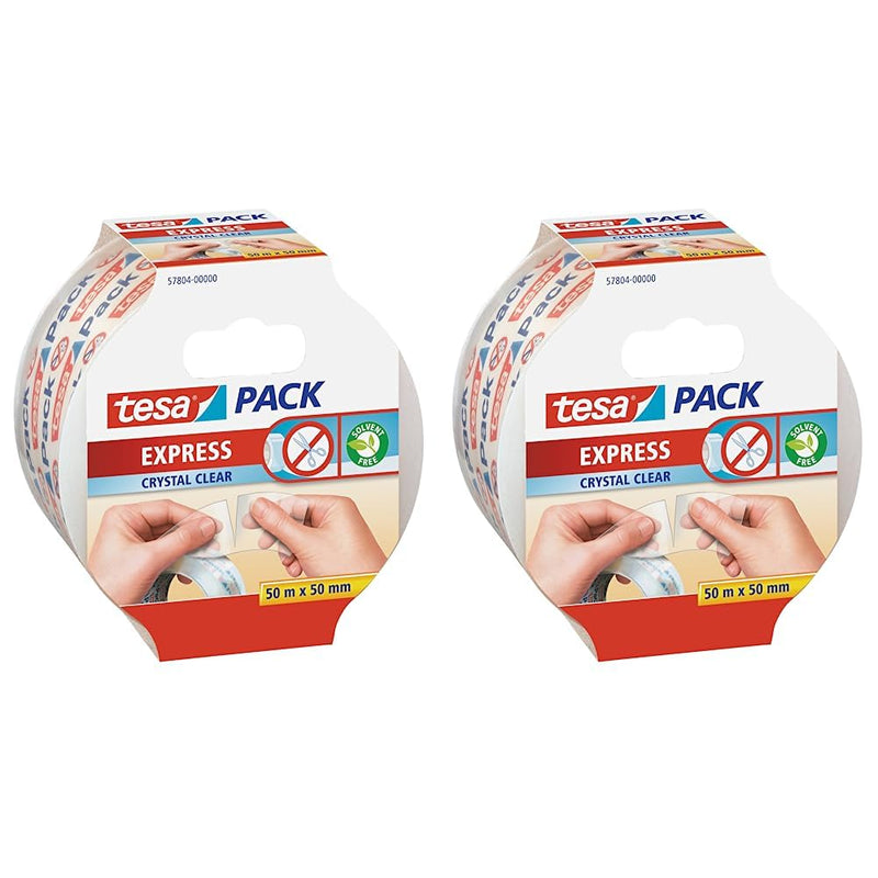 tesa Pack EXPRESS Packaging Tape - Hand Tearable Self-adhesive Roll for Fast Packaging of Parcels and Gifts - 50 m x 50 mm - Transparent Clear 50m x 50mm