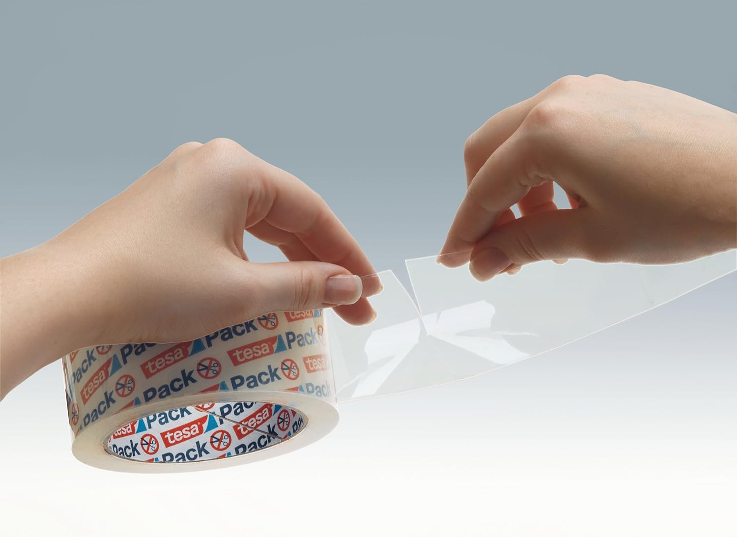 tesa Pack EXPRESS Packaging Tape - Hand Tearable Self-adhesive Roll for Fast Packaging of Parcels and Gifts - 50 m x 50 mm - Transparent Clear 50m x 50mm