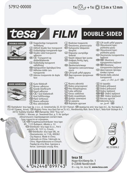 tesafilm Clear Double Sided Adhesive Tape for Arts and Crafts with dispenser 7.5m x 12mm