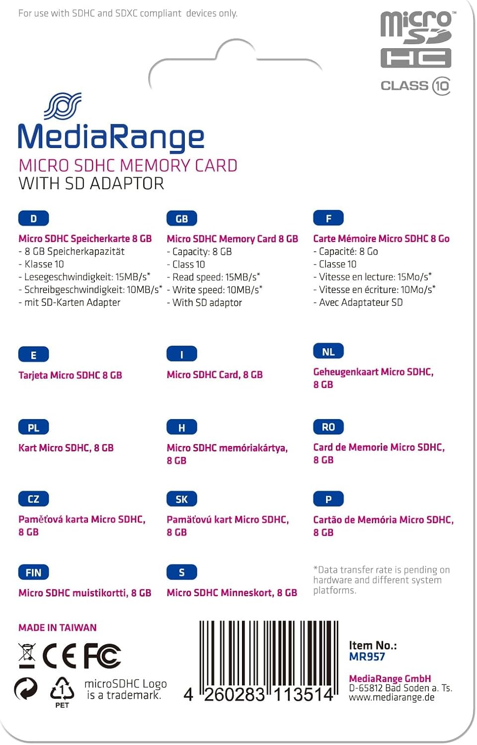 MediaRange Speicherkarte SDHC/MR963 16GB Geschwind