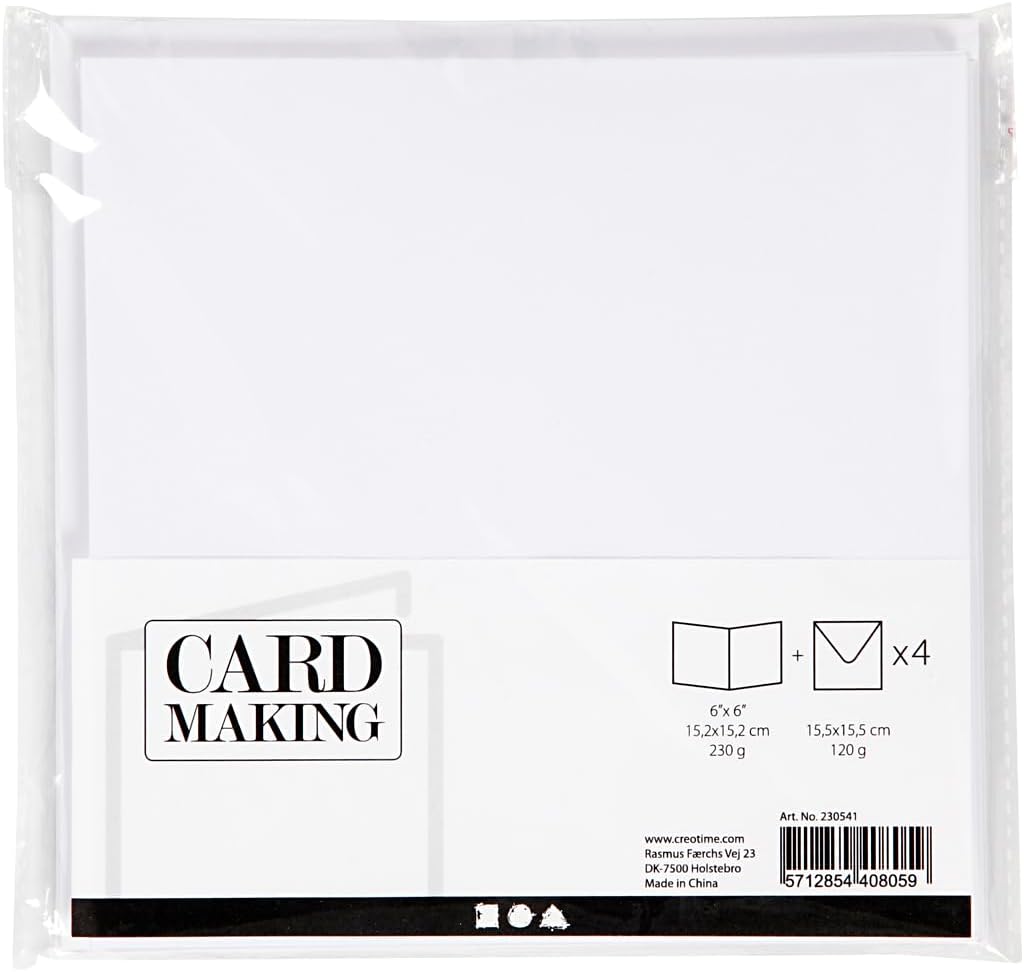 Kaarten en enveloppen, 15,2 x 15,2 cm, 4 sets Wit