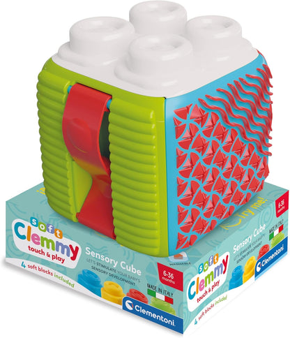 Clementoni Baby Soft Blocks - Clemmy Sensory Activity Cube - Soft Building Blocks, Clemmy Blocks for Kids 6 Months, Bricks Washable, Construction Set, Development & Activity Toy, Made In Italy, 17902