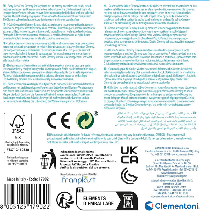 Clementoni Baby Soft Blocks - Clemmy Sensory Activity Cube - Soft Building Blocks, Clemmy Blocks for Kids 6 Months, Bricks Washable, Construction Set, Development & Activity Toy, Made In Italy, 17902