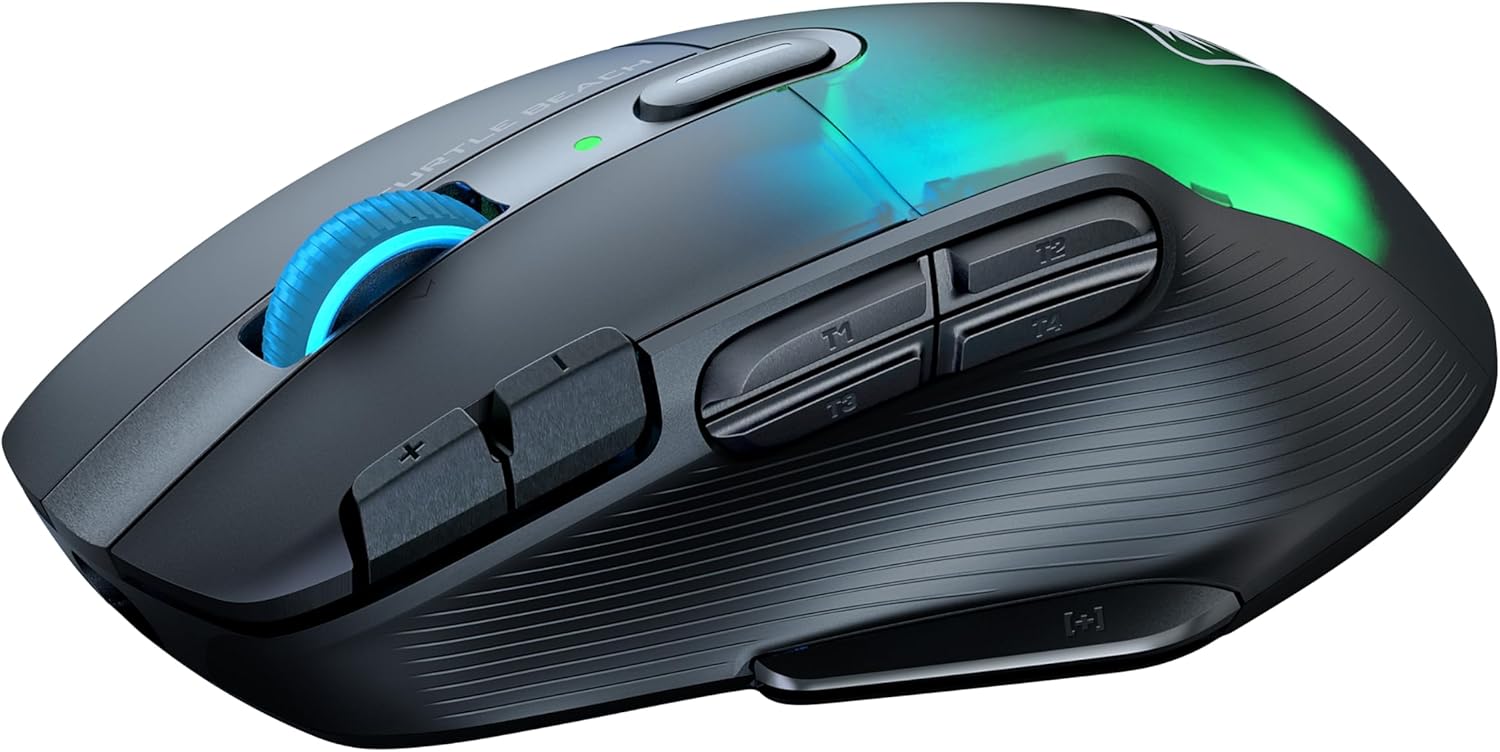 Turtle Beach Kone XP Air - Mouse de Juego RGB ergonómico inalámbrico Personalizable, Sensor óptico de 19,000 PPP, batería de 100 Horas de duración y Base de Carga