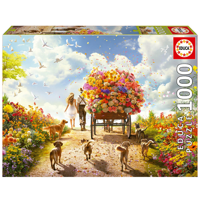 Educa - 1000 Piece Flower Cart Jigsaw Puzzle | Nature and Flowers Puzzle | Size 68x48cm | Includes Glue Fix | For Adults 14+ (19921