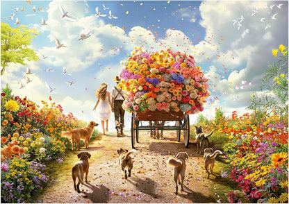 Educa - 1000 Piece Flower Cart Jigsaw Puzzle | Nature and Flowers Puzzle | Size 68x48cm | Includes Glue Fix | For Adults 14+ (19921