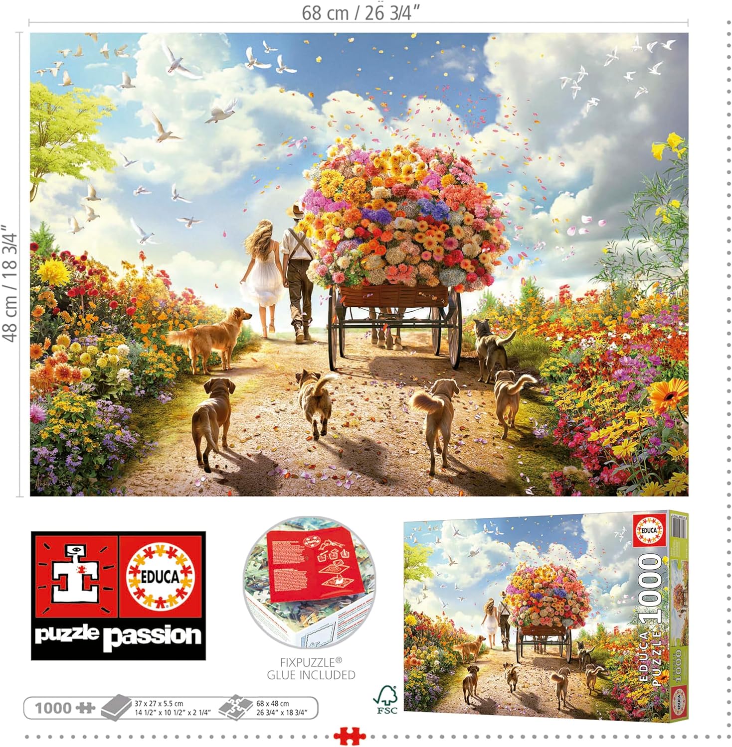 Educa - 1000 Piece Flower Cart Jigsaw Puzzle | Nature and Flowers Puzzle | Size 68x48cm | Includes Glue Fix | For Adults 14+ (19921