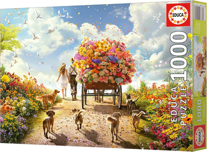 Educa - 1000 Piece Flower Cart Jigsaw Puzzle | Nature and Flowers Puzzle | Size 68x48cm | Includes Glue Fix | For Adults 14+ (19921