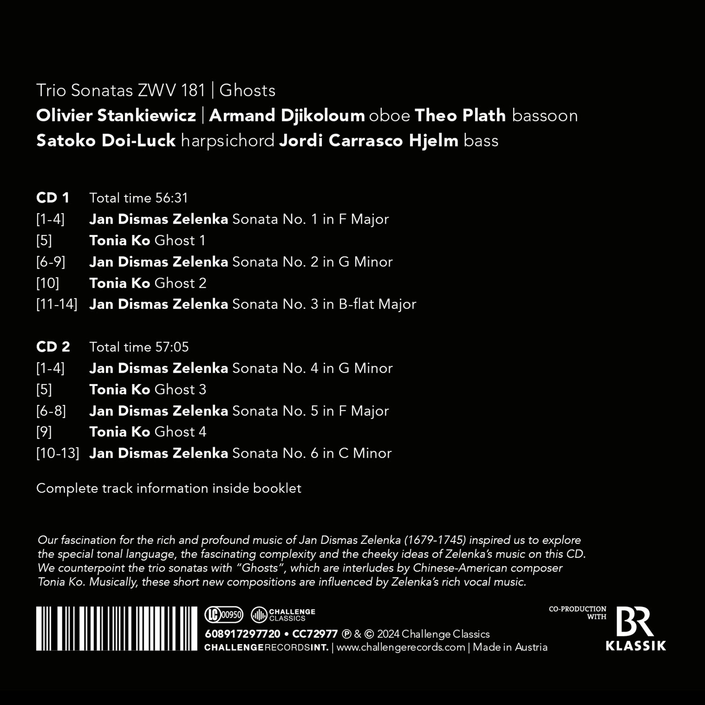 Jan Dismas Zelenka: Trio Sonatas ZWV181/Tonia Ko: Ghosts