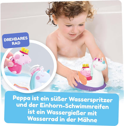 Toomies Peppa Pig Princess Peppa Bath Float - Peppa Water Squirter Bath Toy and Unicorn Pourer Float with Water Wheel Mane - Officially Licensed Peppa Pig Toys - Baby Bath Toys for +18 Months