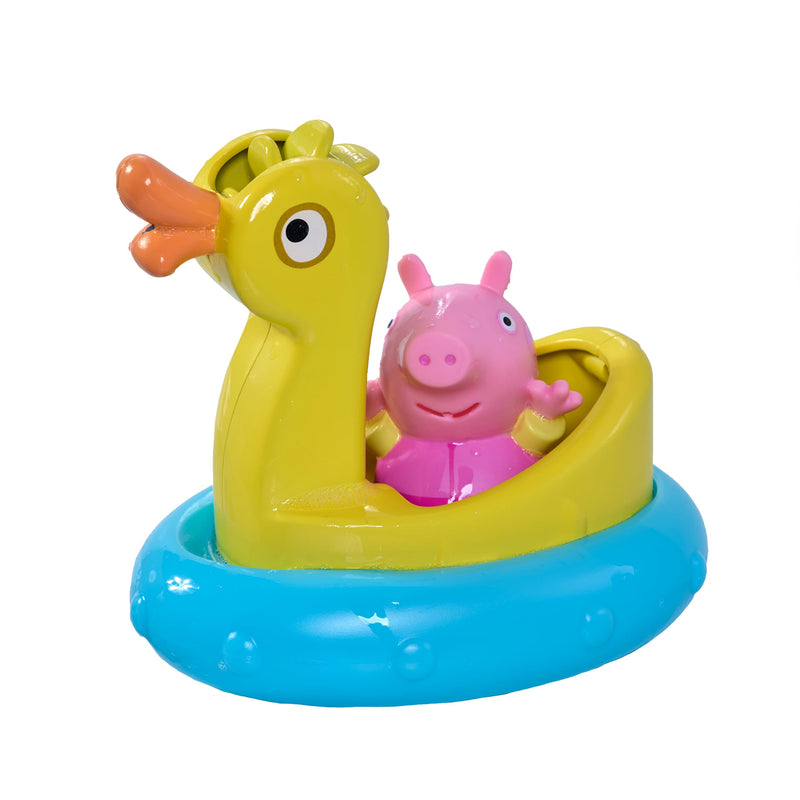 Toomies Peppa Pig Peppa and Duck Bath Float - Peppa Water Squirter Bath Toy and Duck Pourer Float with Water Wheel - Officially Licensed Peppa Pig Toys - Baby Bath Toys for +18 Months