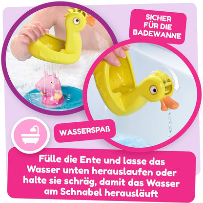 Toomies Peppa Pig Peppa and Duck Bath Float - Peppa Water Squirter Bath Toy and Duck Pourer Float with Water Wheel - Officially Licensed Peppa Pig Toys - Baby Bath Toys for +18 Months