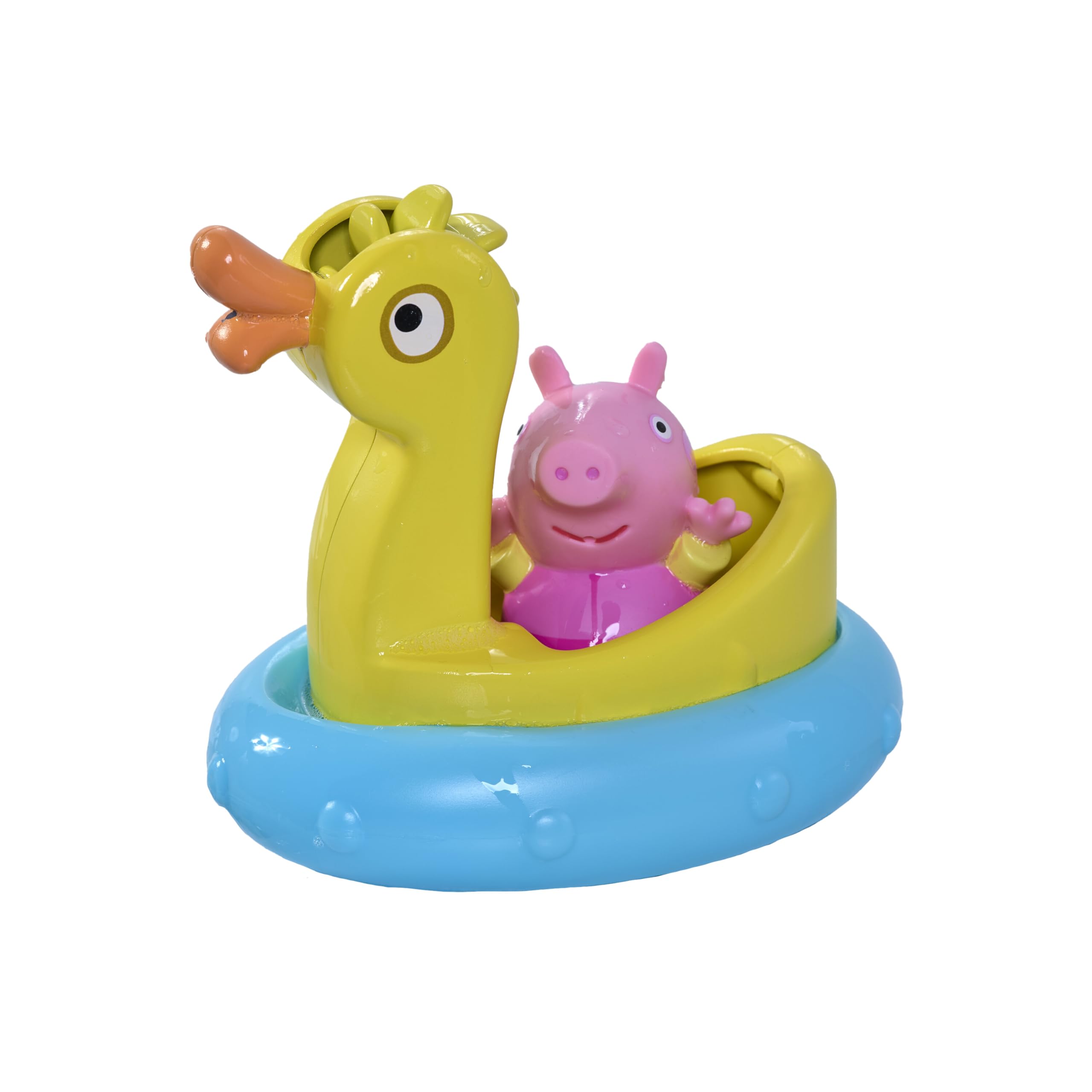 Toomies Peppa Pig Peppa and Duck Bath Float - Peppa Water Squirter Bath Toy and Duck Pourer Float with Water Wheel - Officially Licensed Peppa Pig Toys - Baby Bath Toys for +18 Months