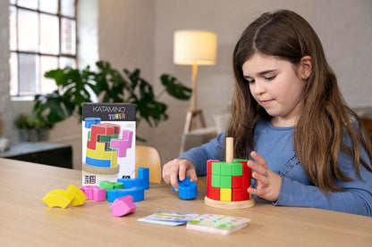 GIGAMIC Katamino Tower - Logic Game with Wooden Pieces, 3 Game Modes, 44,138 Solutions, Ages 10+