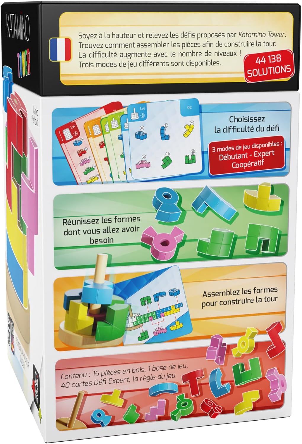 GIGAMIC Katamino Tower - Logic Game with Wooden Pieces, 3 Game Modes, 44,138 Solutions, Ages 10+