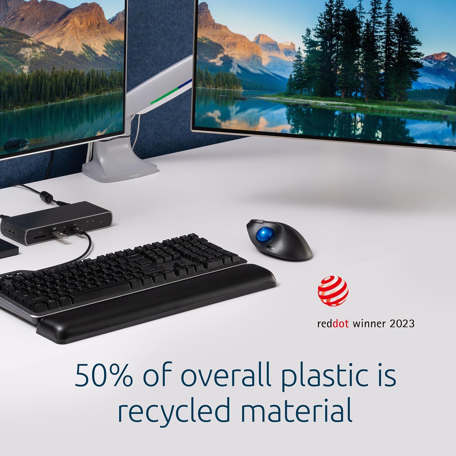 Kensington Pro Fit Ergo TB450 Bluetooth 2.4GHz with Dual Wireless Capability, Up to 18 months of Battery Life, Ergonomic 34mm Thumb Operated Trackball Mouse, Made from 50% Recycled plastic (K72194WW