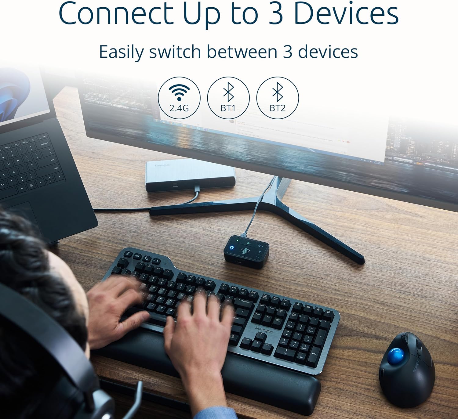 Kensington Pro Fit Ergo TB450 Bluetooth 2.4GHz with Dual Wireless Capability, Up to 18 months of Battery Life, Ergonomic 34mm Thumb Operated Trackball Mouse, Made from 50% Recycled plastic (K72194WW