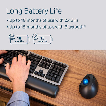 Kensington Pro Fit Ergo TB450 Bluetooth 2.4GHz with Dual Wireless Capability, Up to 18 months of Battery Life, Ergonomic 34mm Thumb Operated Trackball Mouse, Made from 50% Recycled plastic (K72194WW