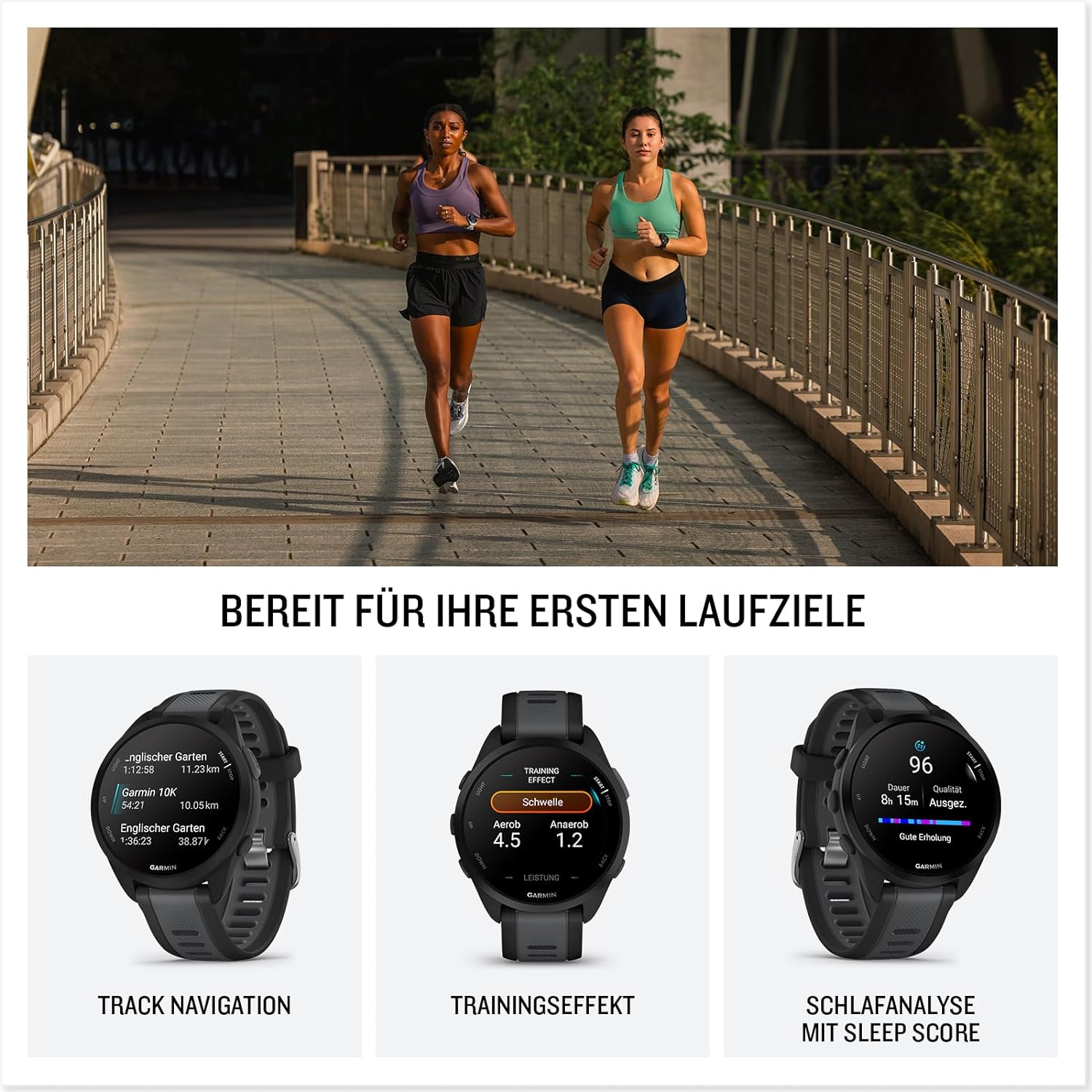 GARMIN Forerunner 165, leichte GPS Smartwatch zum Laufen, mit AMOLED Touchscreen, Trainingsempfehlungen, Gesundheitsdaten, smarten Funktionen Slate Grey