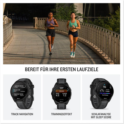 GARMIN Forerunner 165, leichte GPS Smartwatch zum Laufen, mit AMOLED Touchscreen, Trainingsempfehlungen, Gesundheitsdaten, smarten Funktionen Slate Grey