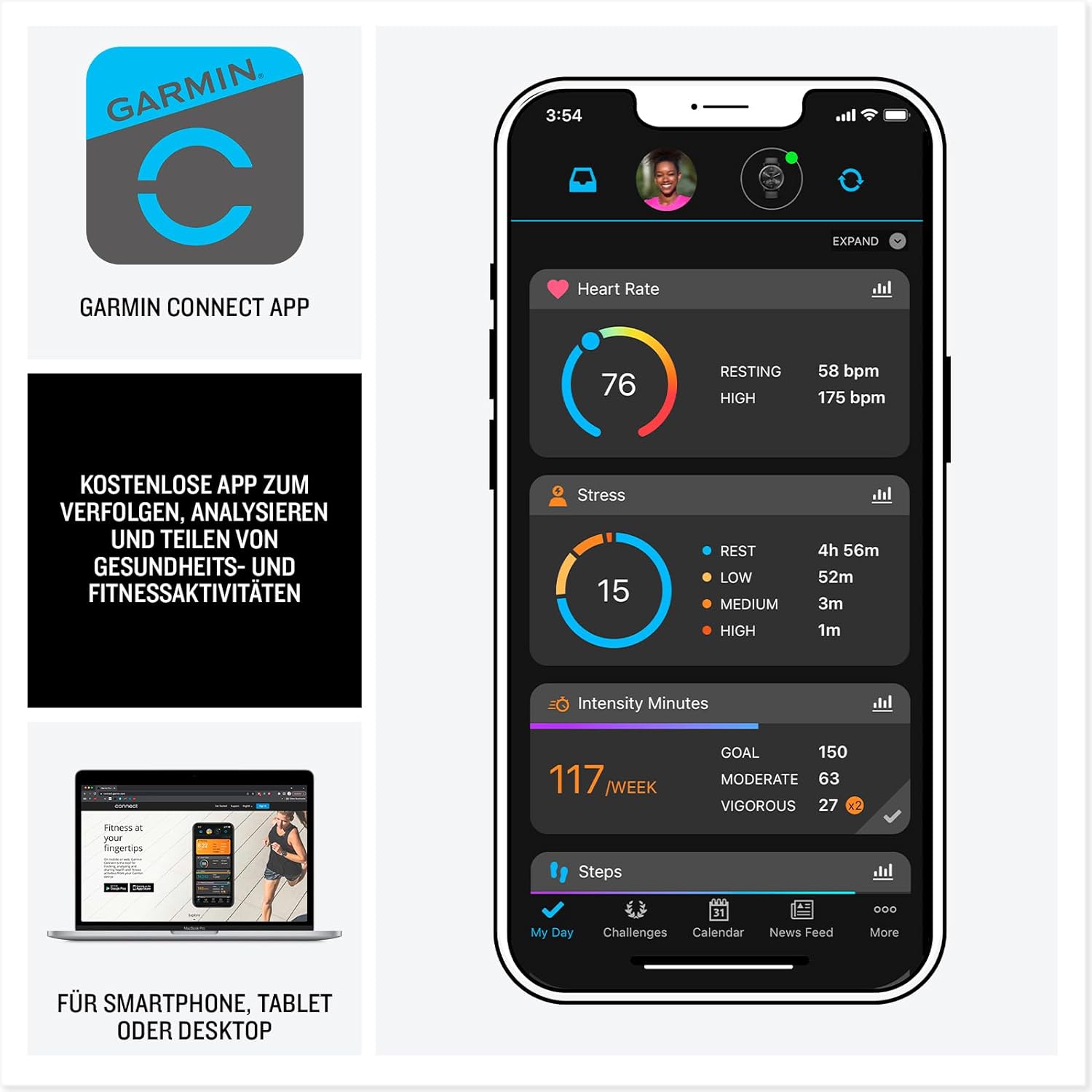 GARMIN Forerunner 165, leichte GPS Smartwatch zum Laufen, mit AMOLED Touchscreen, Trainingsempfehlungen, Gesundheitsdaten, smarten Funktionen Slate Grey