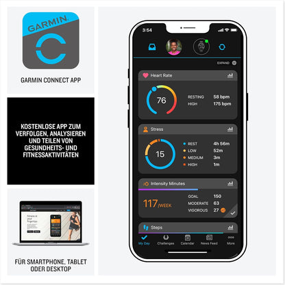 GARMIN Forerunner 165, leichte GPS Smartwatch zum Laufen, mit AMOLED Touchscreen, Trainingsempfehlungen, Gesundheitsdaten, smarten Funktionen Slate Grey