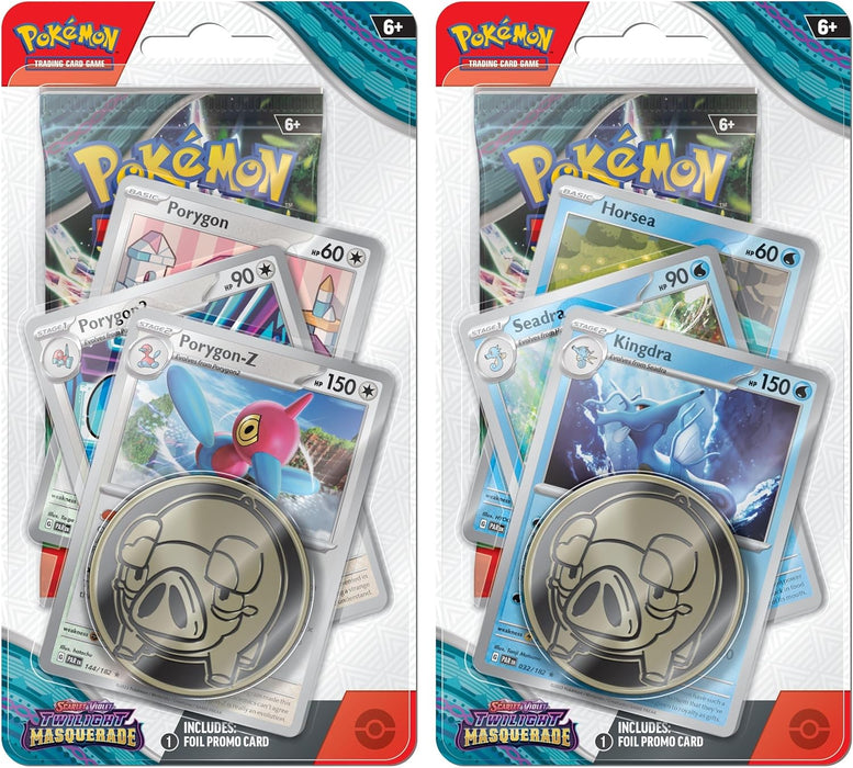 Pokémon TCG – Scarlet & Violet – Twilight Masquerade Premium Checklane Blister Porygon-Z oro Kingdra (1 blíster aleatorio