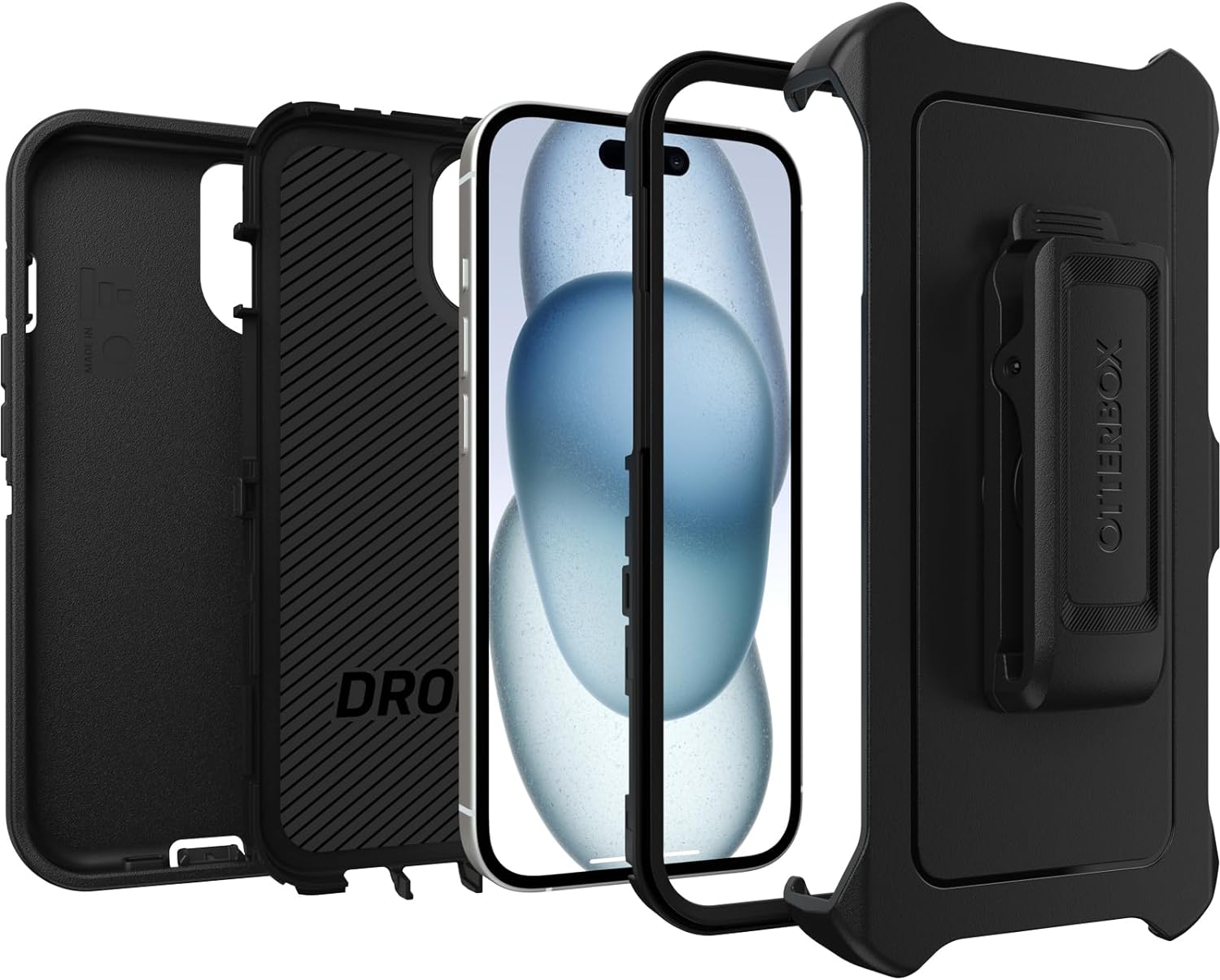 OtterBox Defender Case for iPhone 15 / iPhone 14 / iPhone 13, Shockproof, Drop Proof, Ultra-Rugged, Protective Case, 5x Tested to Military Standard, Black, No Retail Packaging