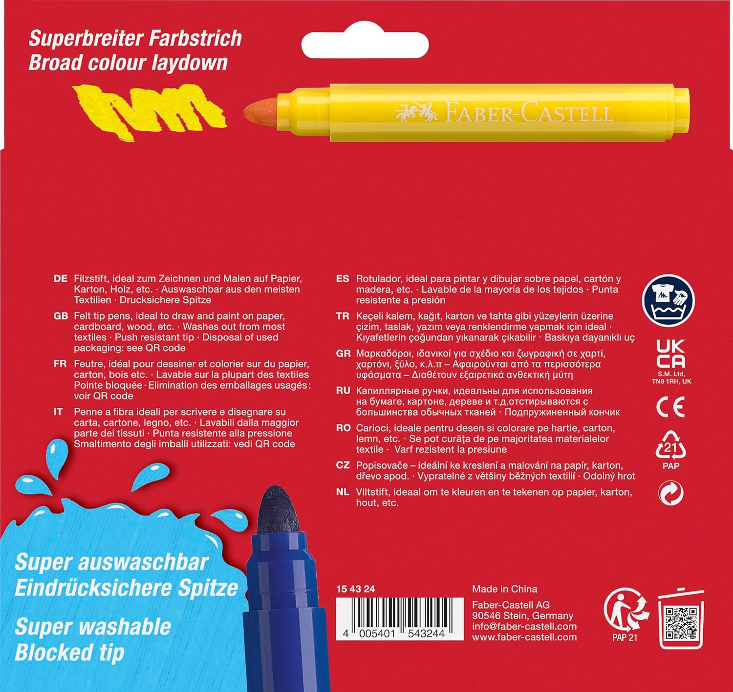 Faber-Castell 154324 – Box of 24 Jumbo Markers – Multi-Coloured – Super Washable