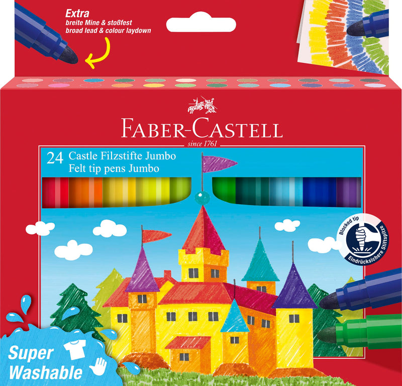 Faber-Castell 154324 – Box of 24 Jumbo Markers – Multi-Coloured – Super Washable
