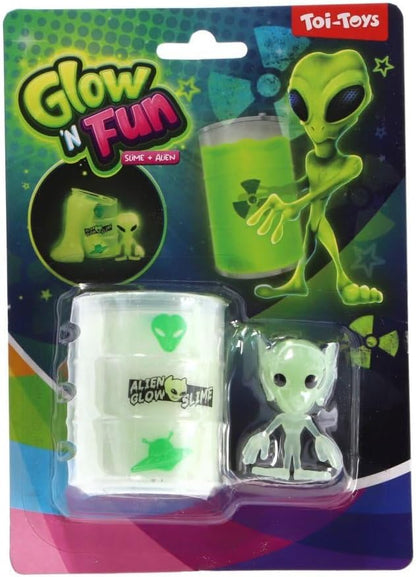 GLOW N FUN Oil barral Glow in The Dark Slime + Alien, niet voor meubels, decoratie en opslag voor kinderen, meerkleurig (35808A)