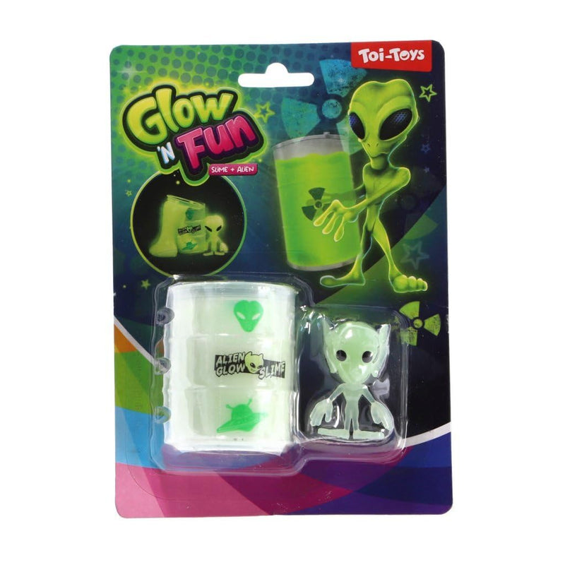 GLOW N FUN Oil barral Glow in The Dark Slime + Alien, niet voor meubels, decoratie en opslag voor kinderen, meerkleurig (35808A)