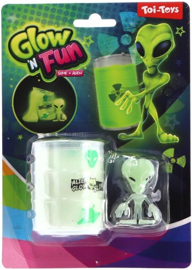 GLOW N FUN Oil barral Glow in The Dark Slime + Alien, niet voor meubels, decoratie en opslag voor kinderen, meerkleurig (35808A)