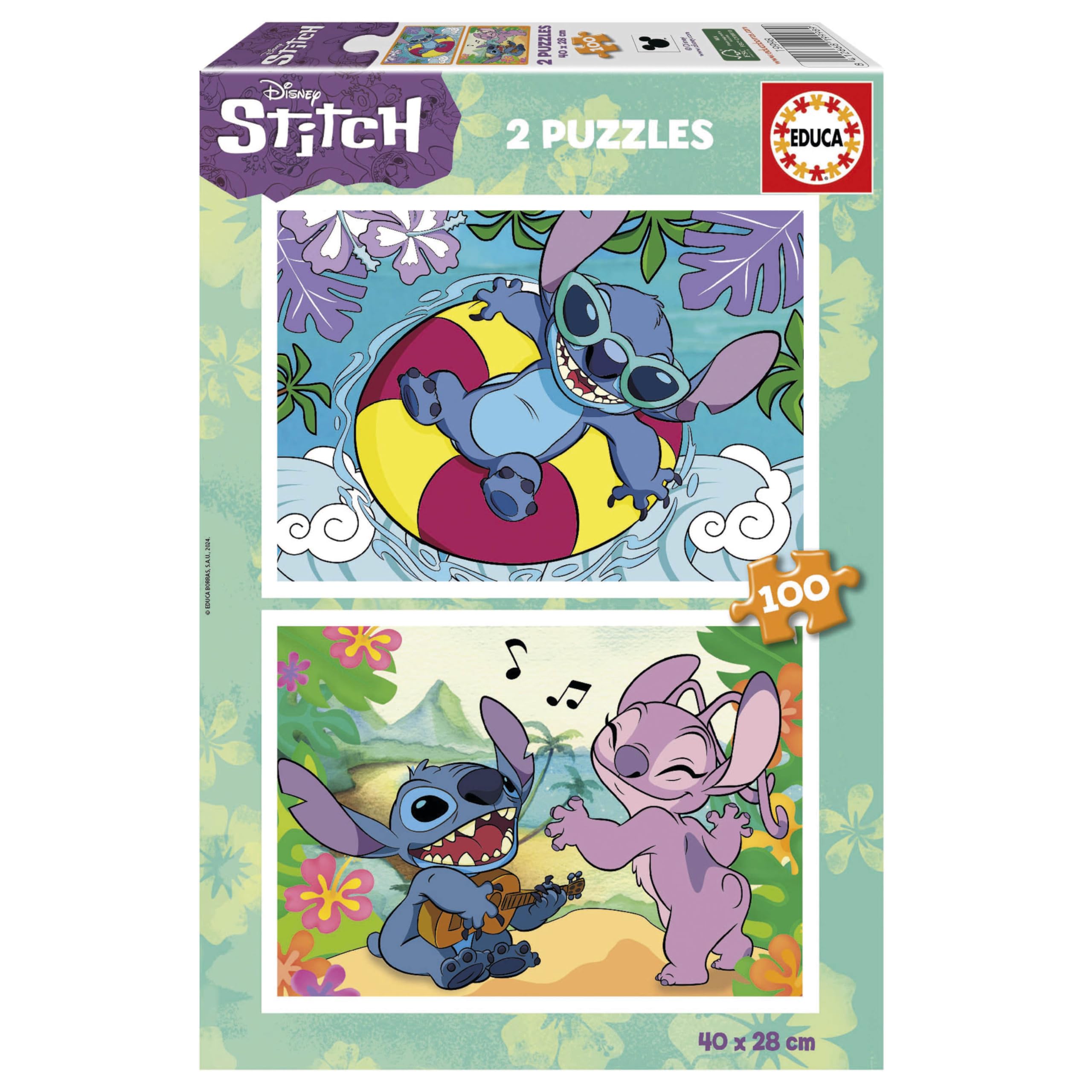 Educa - Disney Stitch | Set von 2 Puzzle für Kinder mit 100 Teilen. Maßnahme: 40 x 28 cm. Empfohlen für Kinder ab 6 Jahre (19998