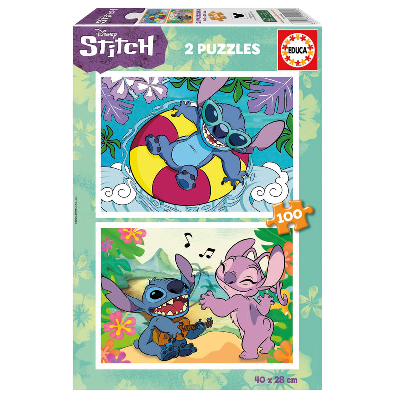 Educa - Disney Stitch | Set von 2 Puzzle für Kinder mit 100 Teilen. Maßnahme: 40 x 28 cm. Empfohlen für Kinder ab 6 Jahre (19998